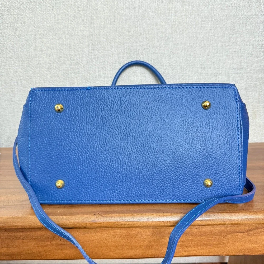 Italian Leather Satchel Quiet Luxury Y2K Cobalt‎ Blue Top Handle Crossbody Bag